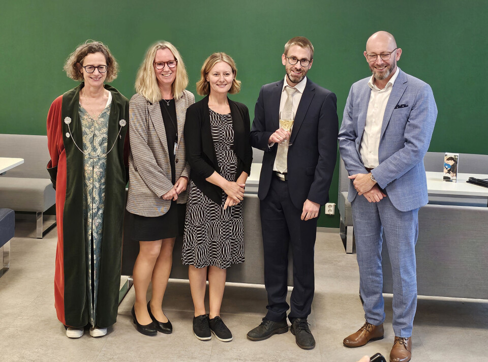 Fra v. Professor Aud Uhlen Obstfelder, Førsteamanuensis Nina Beate Andfossen, NTNU, Professor Henna Hasson, Karolinska Institutet, Eivind Richter Andersen og Førsteamanuensis Bo Redder Mussmann, Syddansk Universitet.